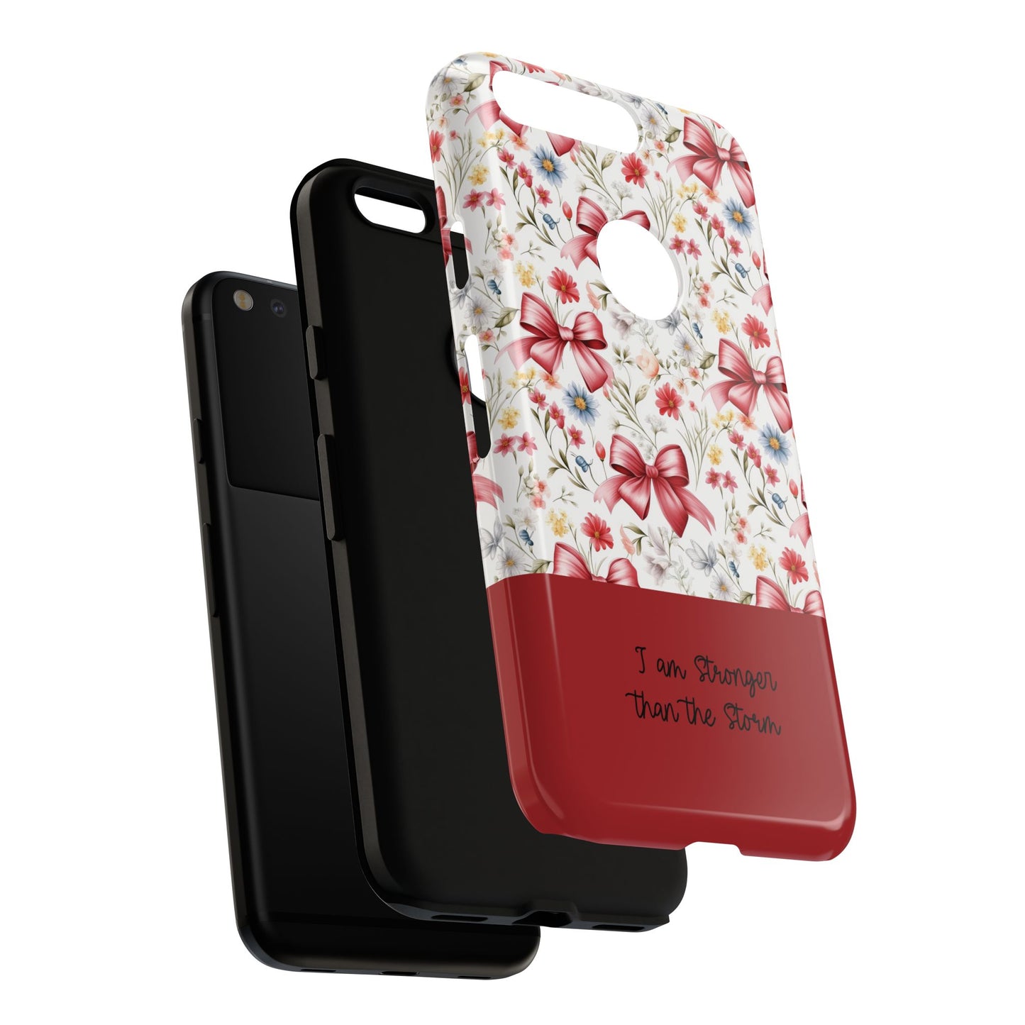 Personalized Rosette Coquette Phone Case - Custom Name/Message 'I Am Stronger Than The Storm' Floral Bow Protective Case