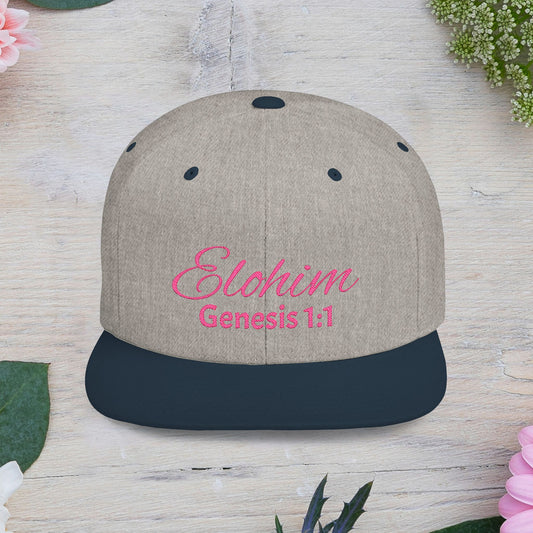 Pink Elohim Snapback Cap - Faith-Inspired Flat Bill Hat, Baseball Hat, Perfect for Gifts, Daily Wear, Spiritual Events
