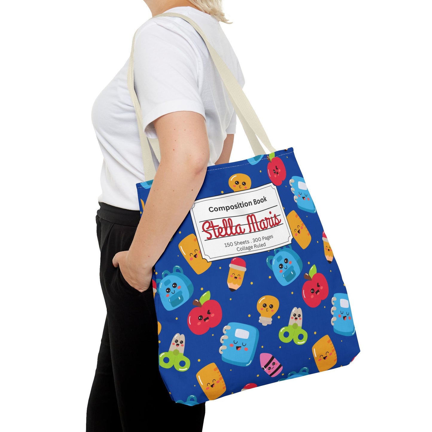 Personalized Blue Kawaii Composition Book Inspired Tote Bag, Back to School Tote, Teacher Gift, Kids Bag, Custom Name Bag, Educational Accessories, Back to School Tote Bag.