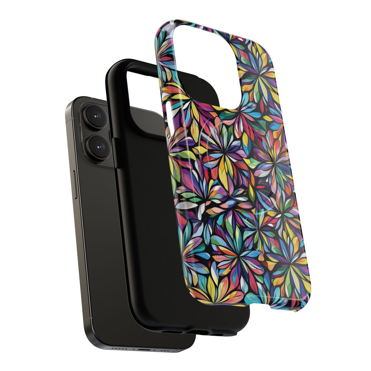 Prism Petal Burst Tough Magnetic iPhone Case, Colorful iPhone Case, Unique Gift for Flower Lovers, Stylish stained Glass Accessory