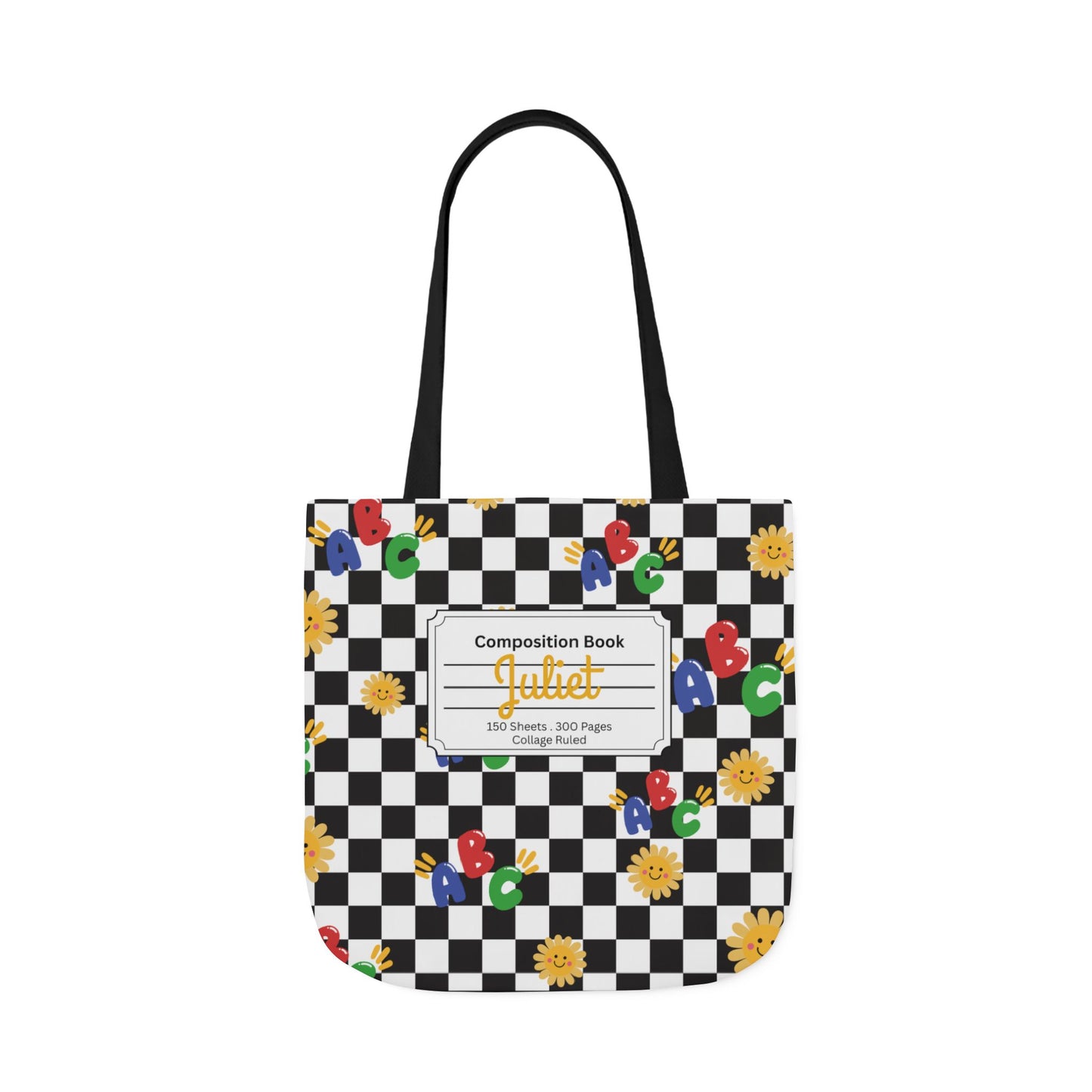 Personalized Schoolyard Chic Composition Book Inspired Canvas Tote Bag with Colorful Straps, Cute School Bag, Eco-Friendly Tote, Back to School Shopping Bag, Teacher Gift Idea