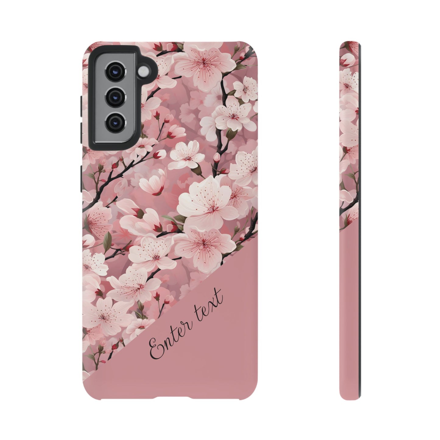 Personalized Cherry Blossom Tough Phone Case — Pink Floral Protective Case for Samsung & Google