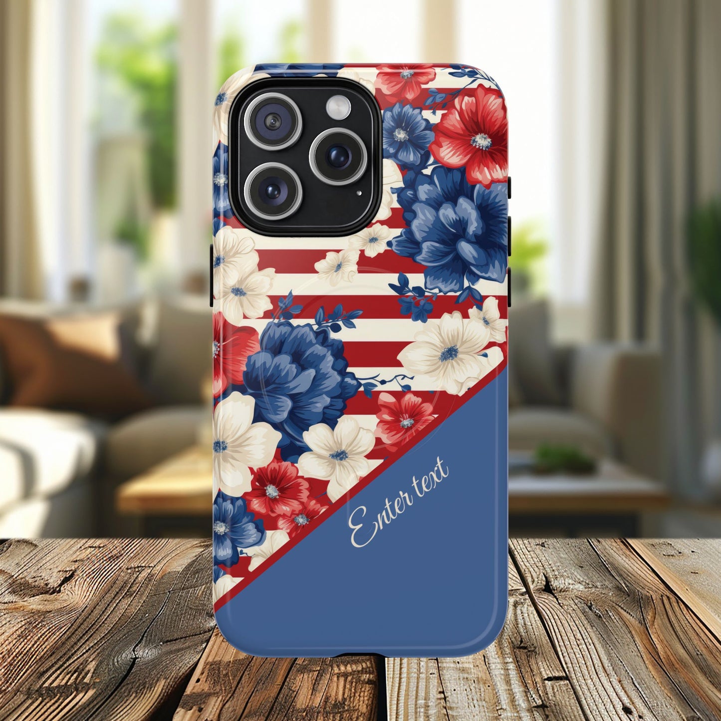Personalized Stars, Stripes & Petals Tough Magnetic MagSafe Case, Patriotic Cover, Floral Design, Durable Protection, Gift for Her, Summer Vibes