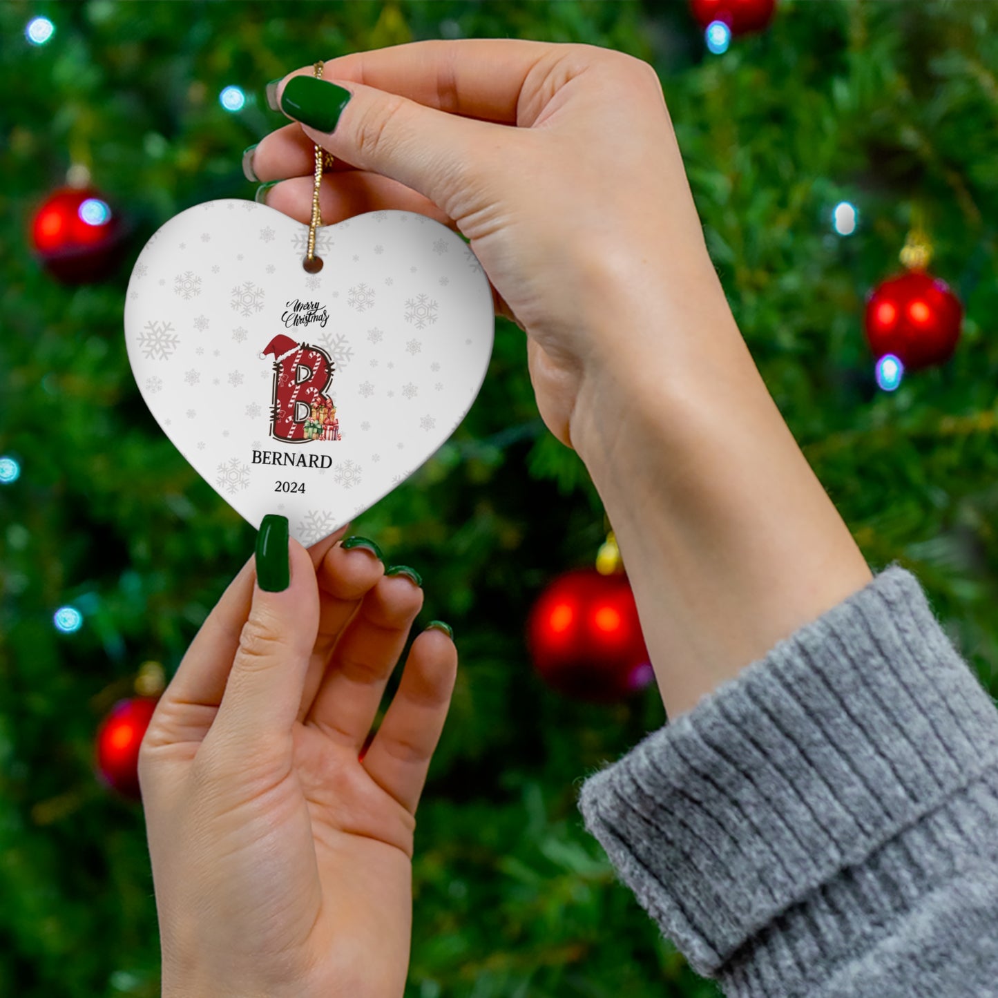 Personalized Initial Candy Cane ''B'' Ceramic Ornament- 4 shapes