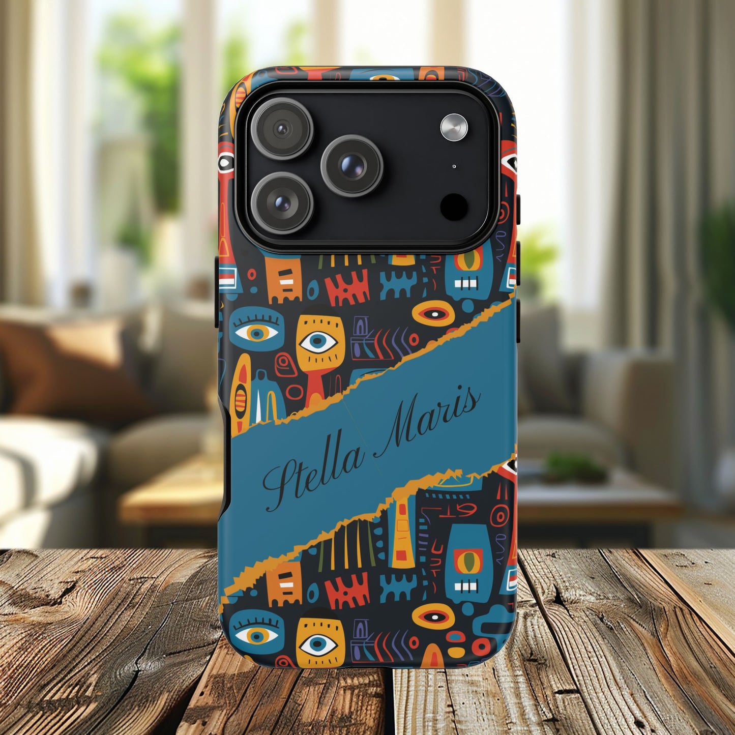 Personalized Colorful Abstract Faces Tough iPhone, Google and Samsung Case with Custom Name, Artistic Phone Cover, Phone Protector