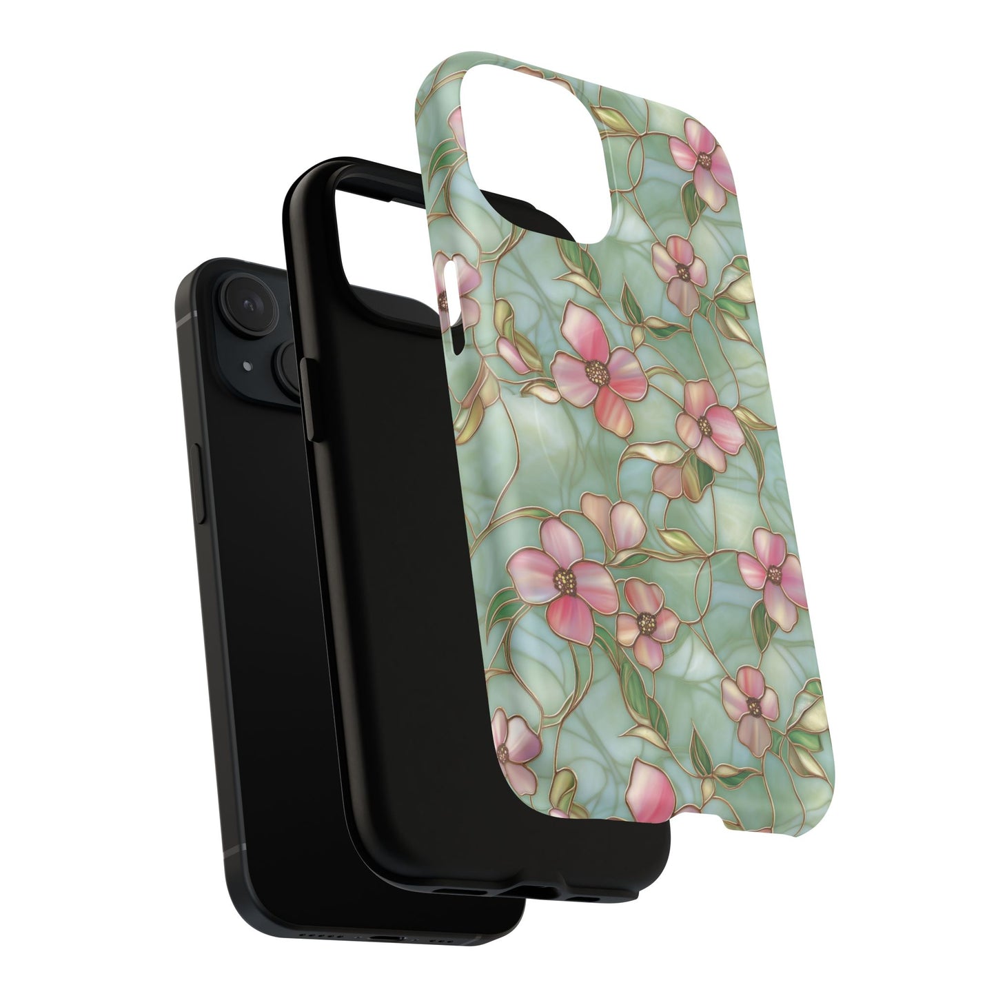 Aqua Bloom Serenity Tough iPhone Magnetic Cases, Cute Flower Design, Stylish Protection, Gift for Her, Trendy Accessories, iPhone MagSafe Accessory.
