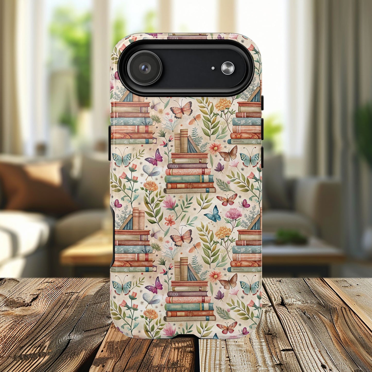 Colorful Bookworm Tough Magnetic iPhone Case,  Floral Butterfly Print, Gift for Readers, Tough IPhone Protective Cover, Bookish iPhone Case.