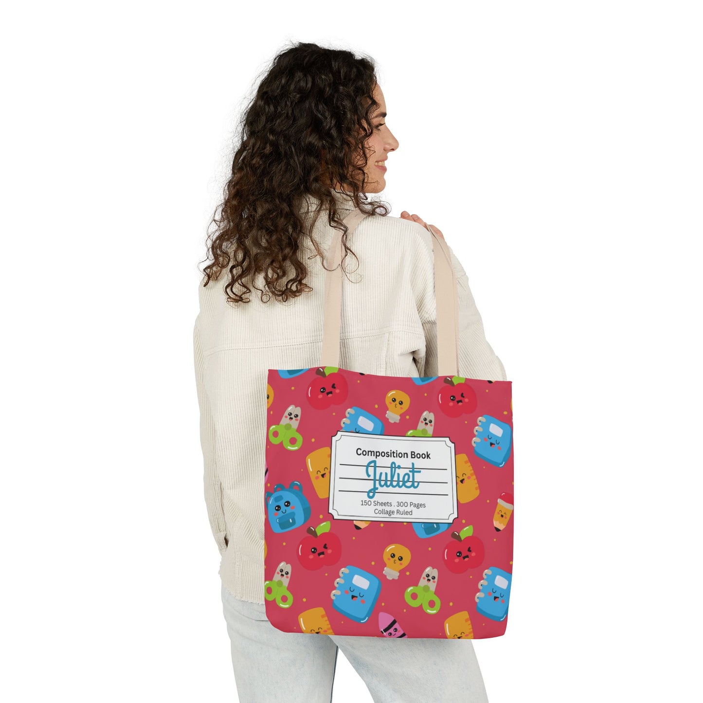 Personalized Kawaii Composition Book Inspired Canvas Tote Bag with Colorful Straps, Cute School Bag, Eco-Friendly Tote, Back to School Shopping Bag, Teacher Gift Idea