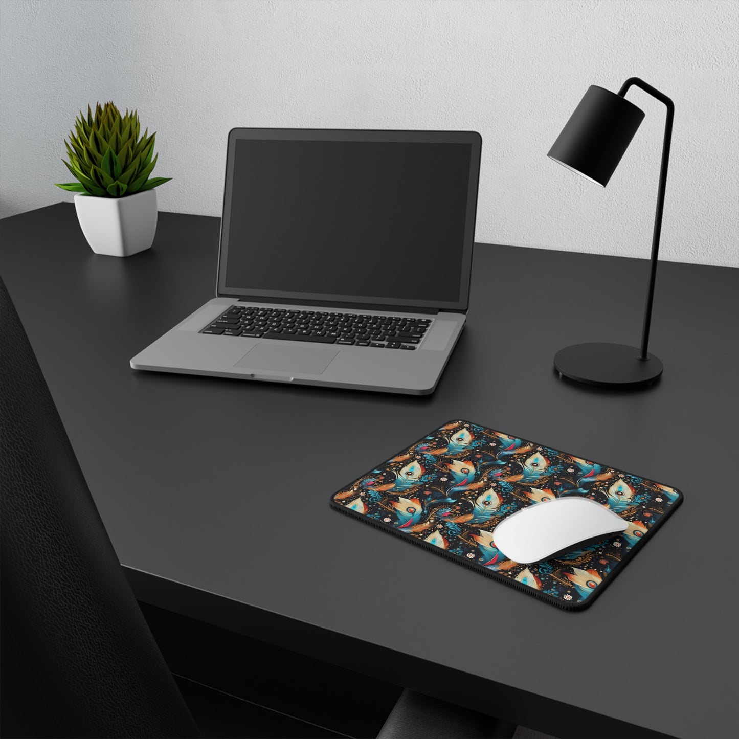 Ethereal Feathers Floral Non-Slip Gaming Mouse Pad - Vibrant Design for Gamers and Home Office.