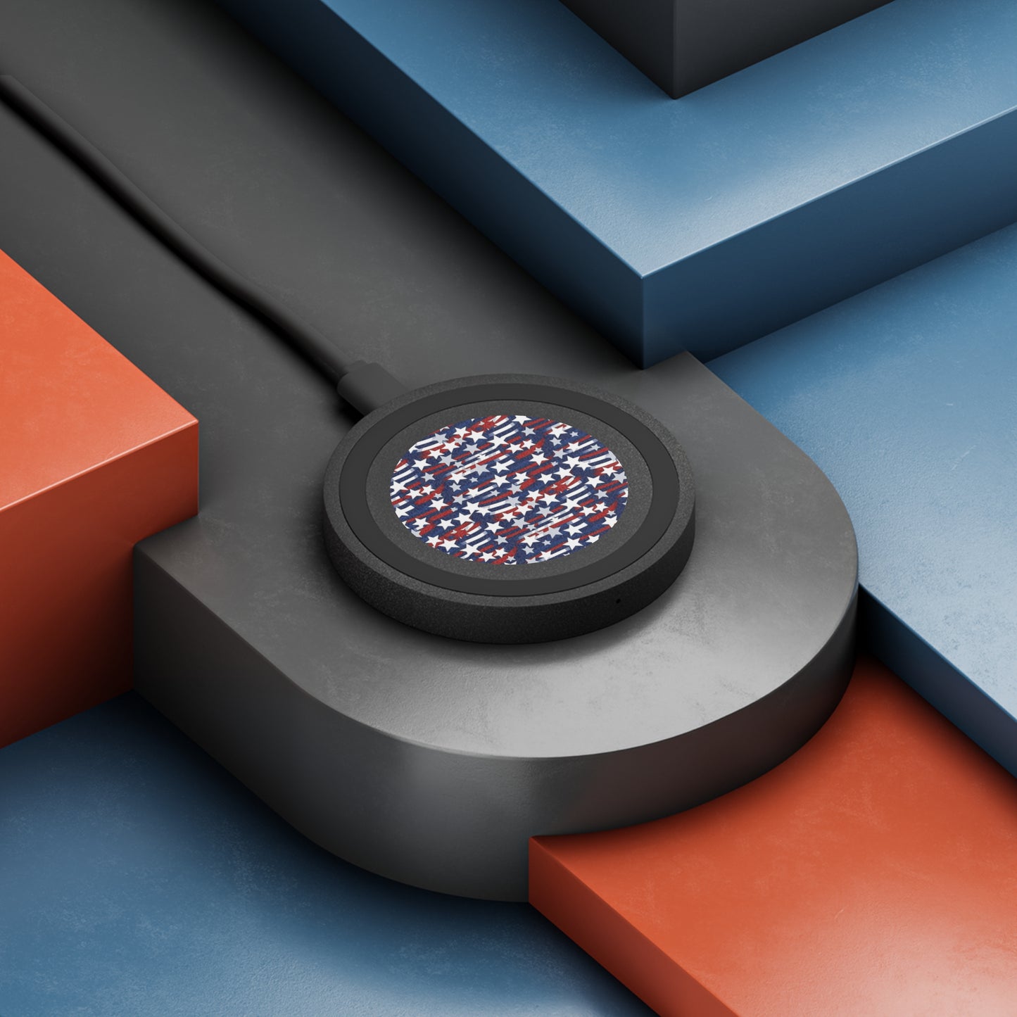 Patriotic Wave Wireless Charging Pad | USA Star Design.