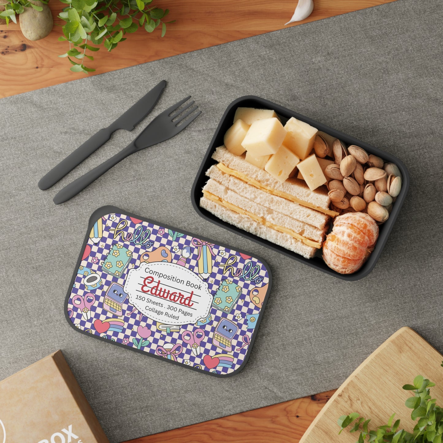 Personalized Purple Doodle Daydream Composition Book Inspired Bento Box, Fun Lunch Container, School Lunch, Meal Prep, Kids' Utensils, Back to School, Child's Lunchbox