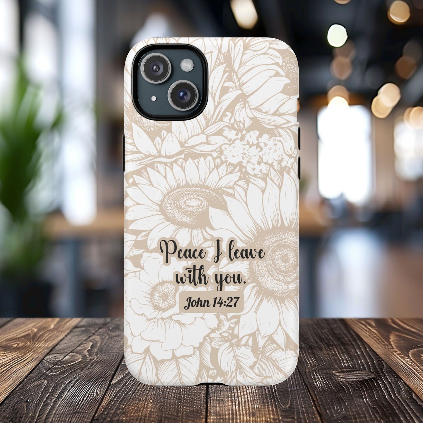 Peace I Leave with You John 14:27,Tough iPhone Magnetic MagSafe® Case Scripture, Sunflower Bible Verse,  iPhone® 13,  14, iPhone 15, iPhone 16, 17, Pro, Pro Max, Plus Cases.