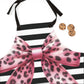 Striped Pink Bow Apron with Detachable Straps - Lightweight Cooking Accessory