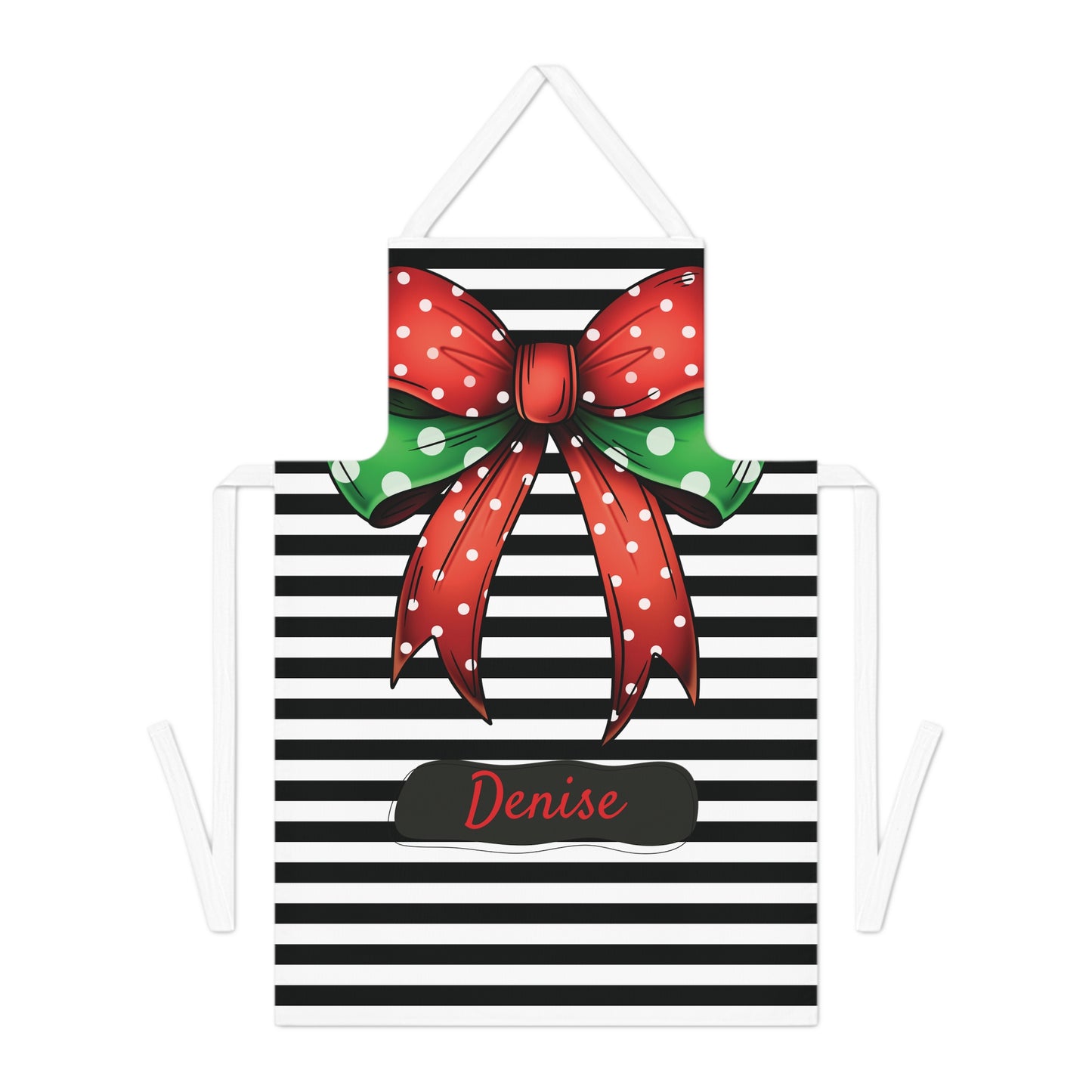 Personalized  Striped Bow Red Polka Dot Chef Apron with Loop & Ties