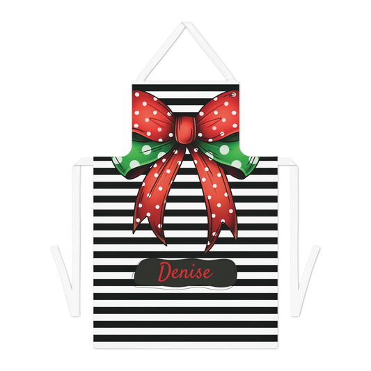 Personalized  Striped Bow Red Polka Dot Chef Apron with Loop & Ties