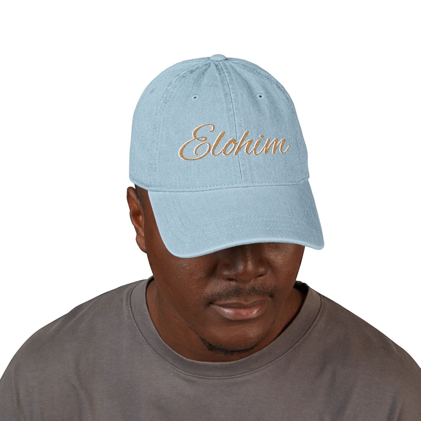 Denim 'ELOHIM, GENESIS 1:1' Hat (Embroidery), Stylish Casual Hat, Gift for Him/Her, Summer Accessory, Trendy Streetwear, Spiritual Fashion.