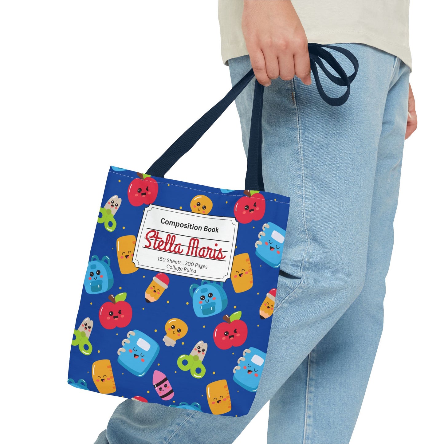 Personalized Blue Kawaii Composition Book Inspired Tote Bag, Back to School Tote, Teacher Gift, Kids Bag, Custom Name Bag, Educational Accessories, Back to School Tote Bag.