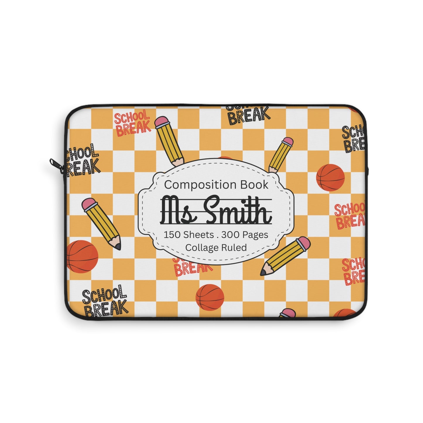Personalized Orange Schoolyard Chic Laptop Sleeve with Composition Book Inspired Design, Educational Gift for Teachers, Classroom Organization, Back to School, Unique Teacher Accessory