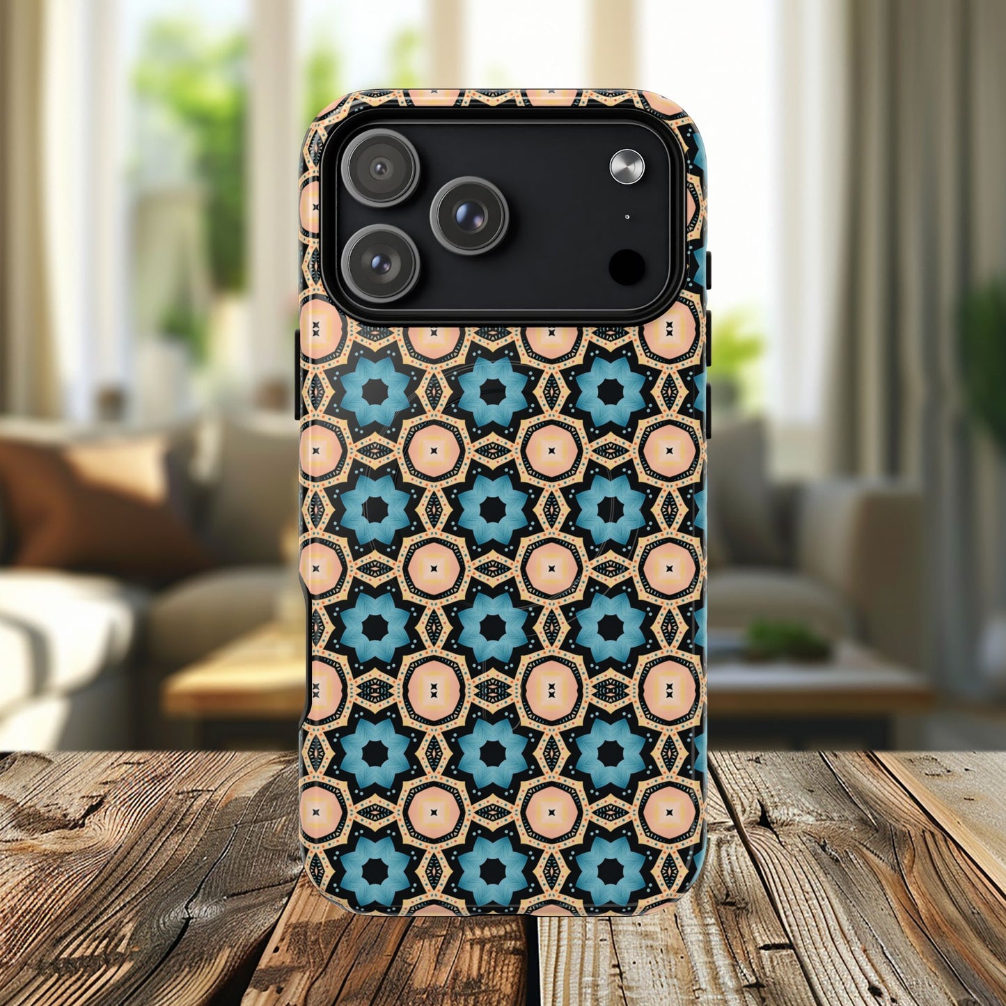 Sahara Star Mosaic Colorful Geometric iPhone Cases, Tough Magnetic iPhone Cases, Vibrant Design iPhone Cover, Durable iPhone Protection, Stylish Tech Accessories.