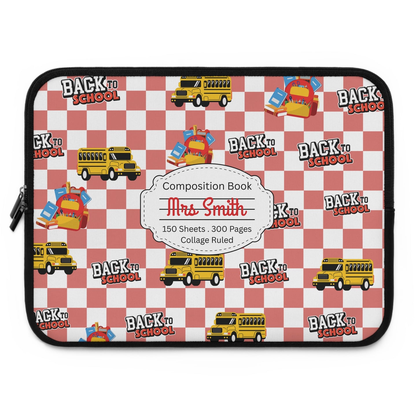 Personalized Red SchoolYard Chic Laptop Sleeve with Composition Book Inspired Design, Customizable Tech Case, School Supplies, Gift for Students, College Essentials, Back to School