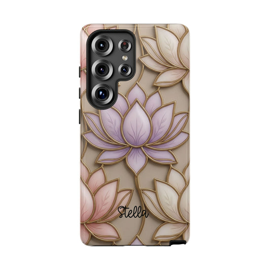 Personalized Lotus Floral Stained Glass Effect Tough Phone Case
