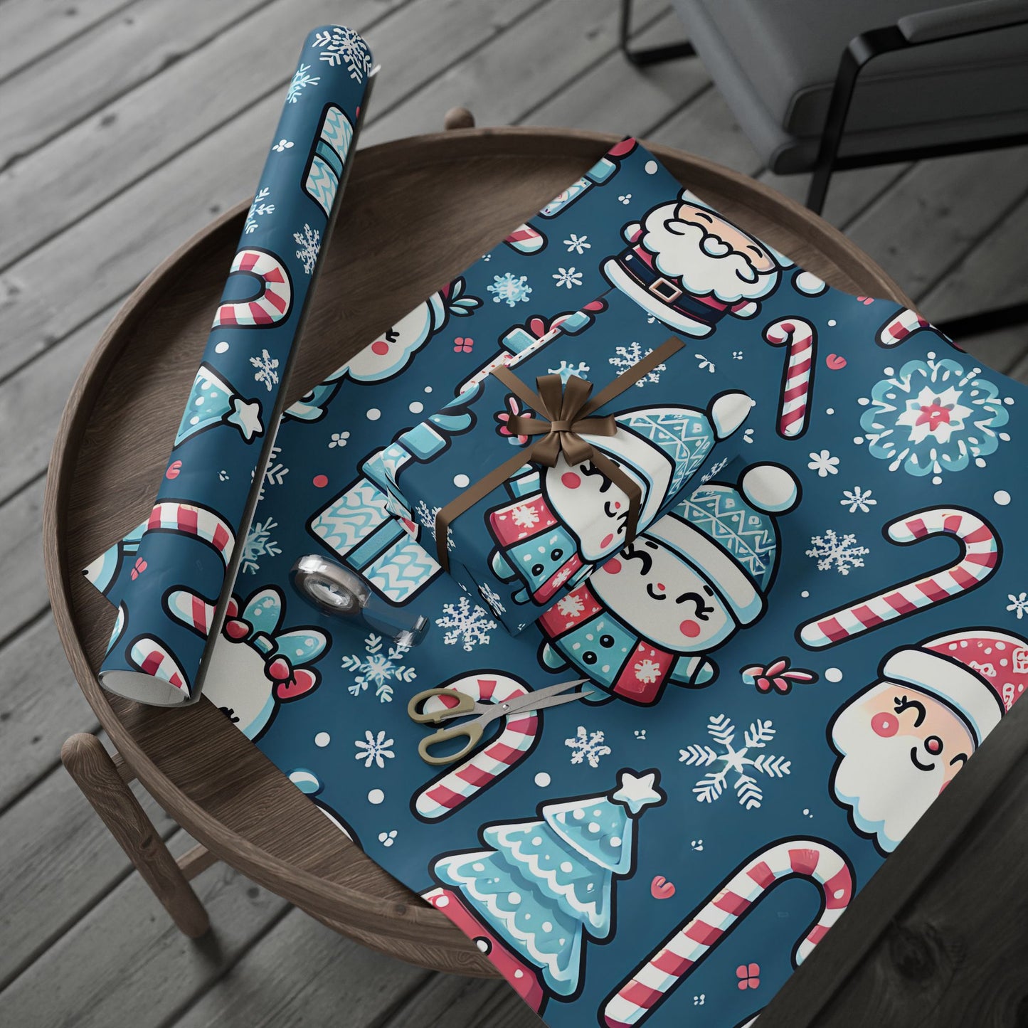 Wrapping Papers - Blue Santa Claus Holiday Collection - Matte or Glossy Finish - 90gsm Paper