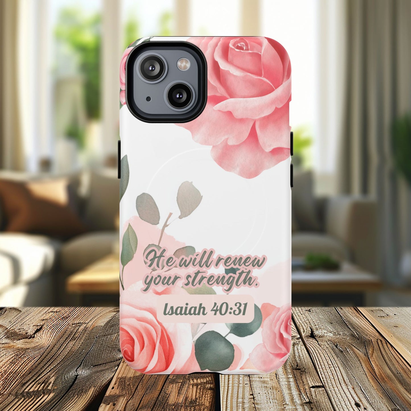 You will Renew your Strength Isaiah 40:11, Inspirational Gift, Tough iPhone Magnetic Case Scripture, Floral Bible Verse, MagSafe® iPhone®, iPhone 14, iPhone 15, iPhone 16, Pro, Pro Max, Plus.