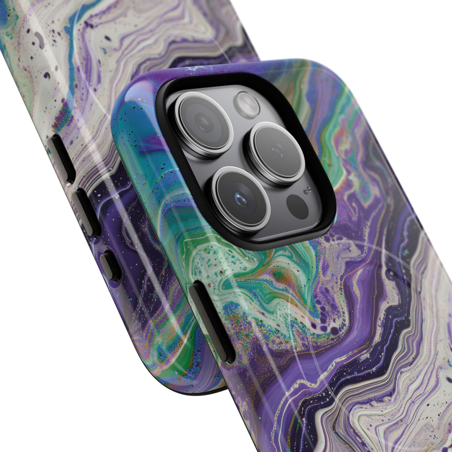 Stylish Purple Acrylic Tough Magnetic iPhone Cases, Unique Protective Cases for iPhone, Colorful Marble Design, Great Gift for iPhone Lovers