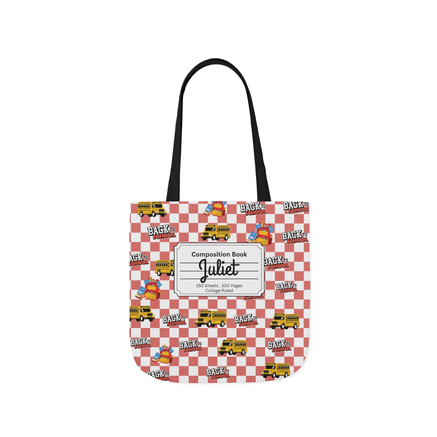 Personalized Red Schoolyard Chic Composition Book Inspired Canvas Tote Bag with Colorful Straps, Cute School Bag, Eco-Friendly Tote, Back to School Shopping Bag, Teacher Gift Idea