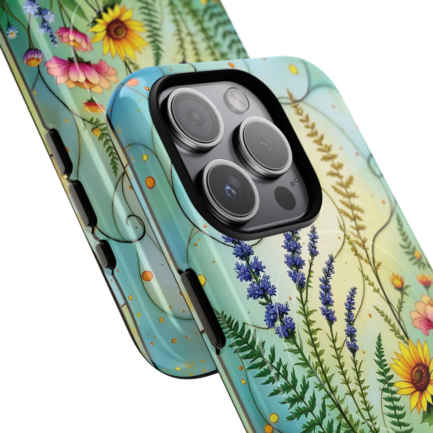 Floral Stained Harmony Glass Tough Magnetic Phone Case | Nature Inspired Design | Durable Protection | Gift for Nature Lovers | Spring Vibe