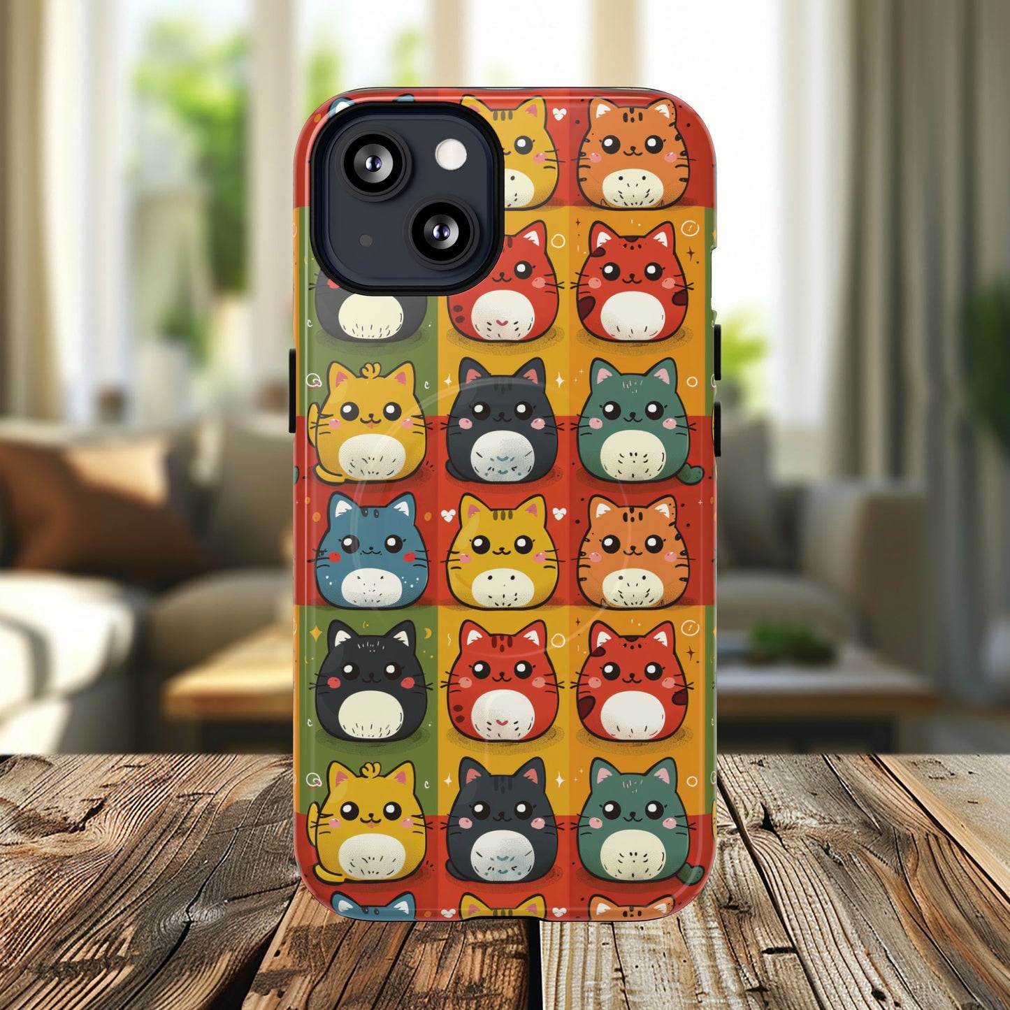 Cute Kawaii Cat iPhone Case, Tough Magnetic iPhone Case, Animal Lover Gift, Kawaii iPhone Cover, Fun Cat Design