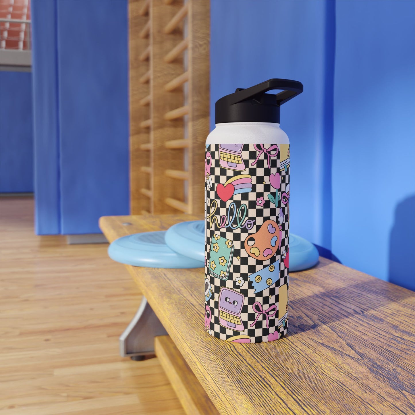 Personalized Black Doodle Daydream Composition Book Inspired Stainless Steel Water Bottle for Kids, School Supplies, Eco-Friendly Drinkware, Back to School, Teacher Gifts