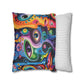Psychedelic Visions Vibrant Abstract Art Pillowcase - Colorful Decorative Faux Suede Cushion Cover