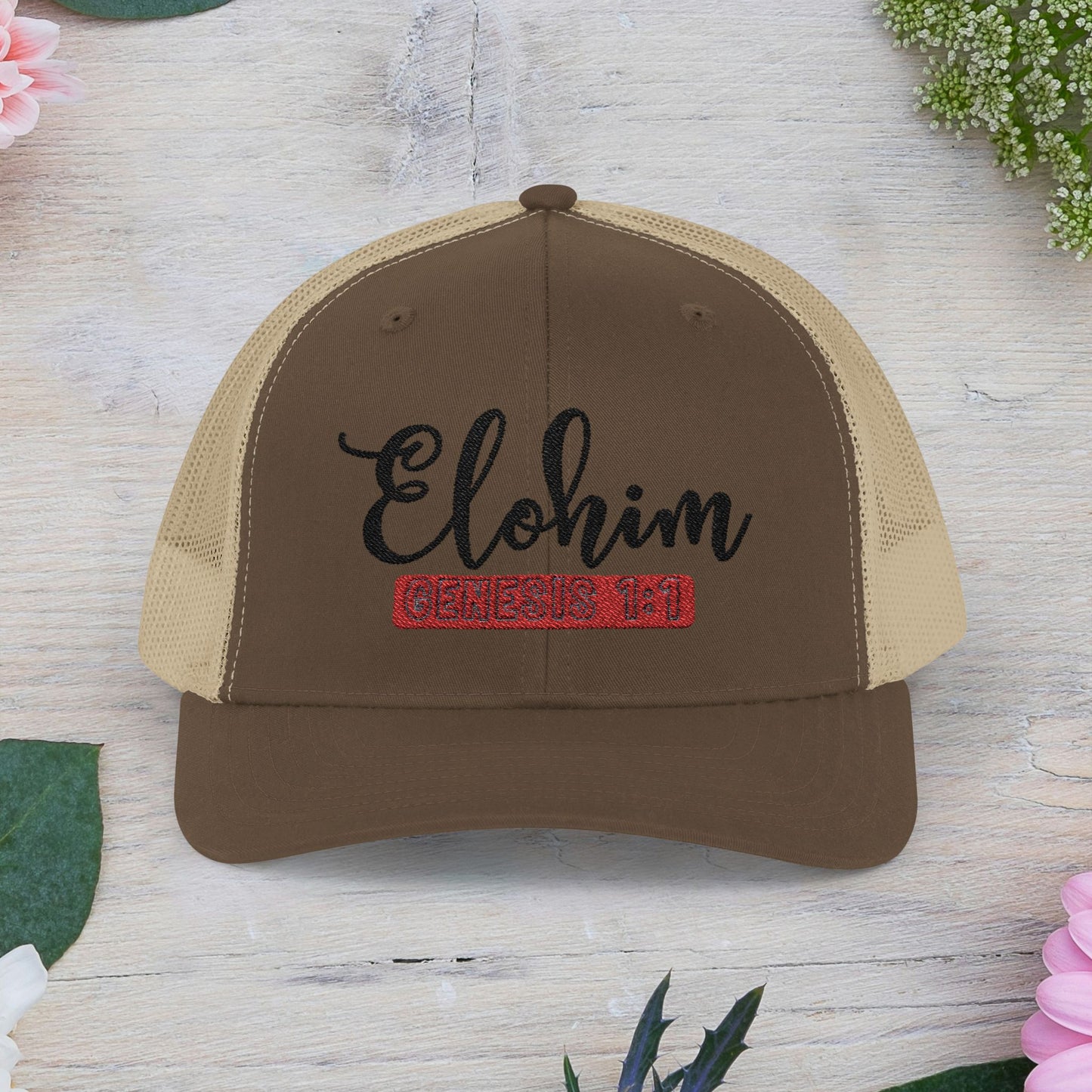 Embroidery 'ELOHIM, GENESIS 1:1' Faith Snapback Trucker Cap - Religious Hat, Stylish Accessory, Gift for Believers, Casual Wear, Outdoor Events, Faith-Based, Name of GOD.