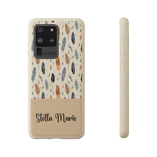 Personalized Whispering Feathers Samsung Biodegradable Case, Custom Name Case.