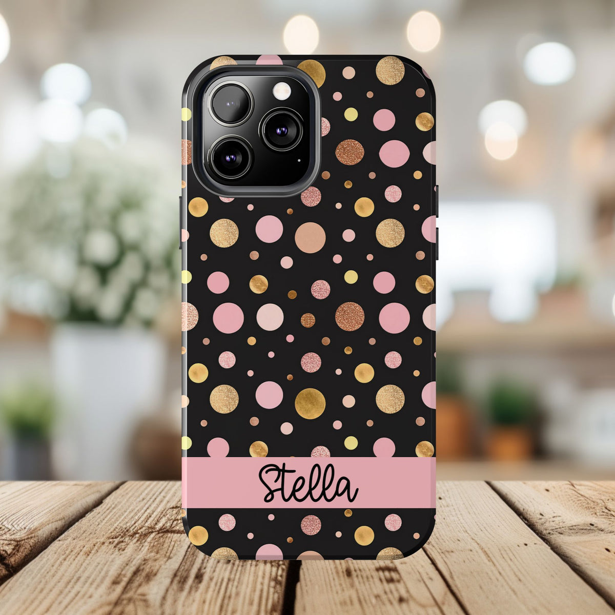 Personalized Gold & Pink Confetti Tough Phone Case — Glitter Dot Protective Phone Cover