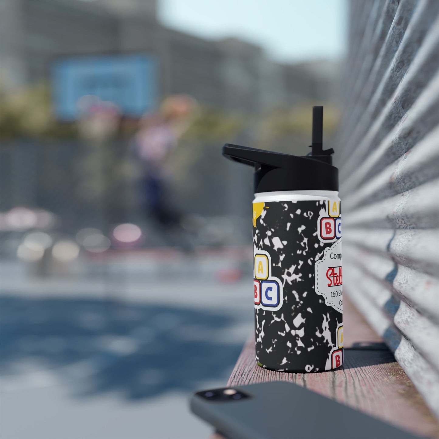 Personalized Black Composition Book Inspired Stainless Steel Water Bottle for Kids, School Supplies, Eco-Friendly Drinkware, Back to School, Teacher Gifts