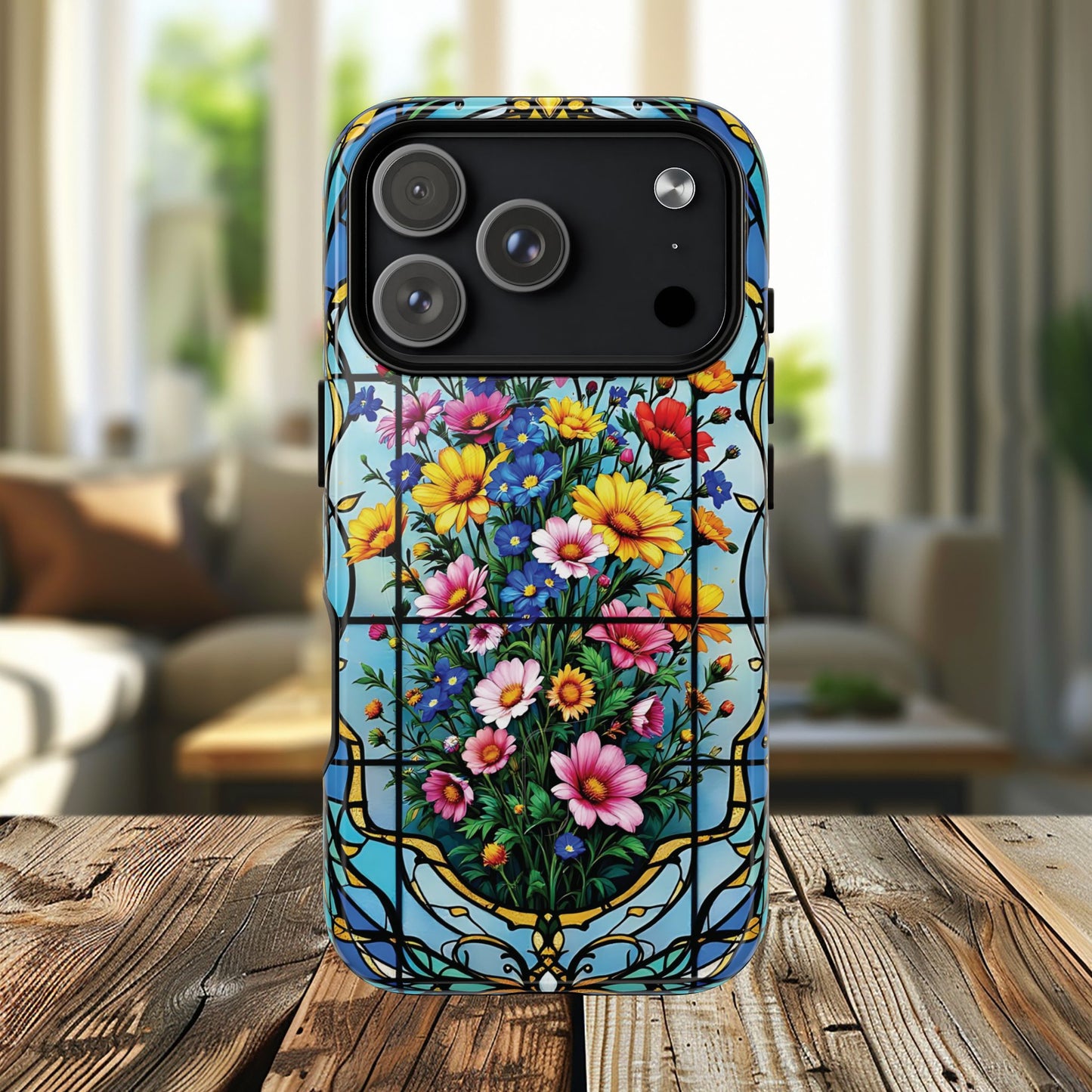 Floral Stained Glass Tough Magnetic Case, Durable Phone Cover, Gift for Nature Lovers, Unique Floral Design, Phone Accessories for All Occasions.