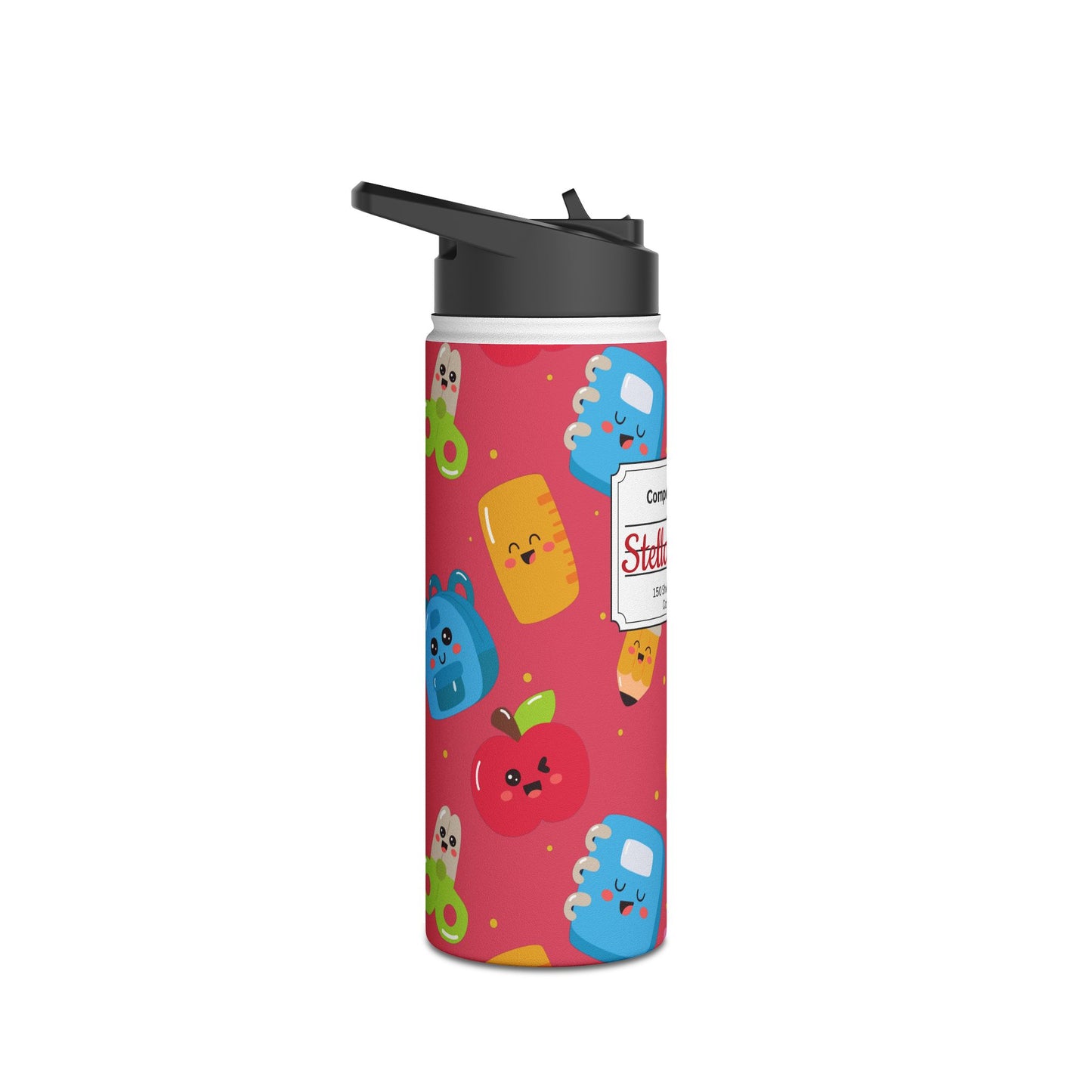 Personalized Kawaii Composition Book Inspired Stainless Steel Water Bottle for Kids, School Supplies, Eco-Friendly Drinkware, Back to School, Teacher Gifts