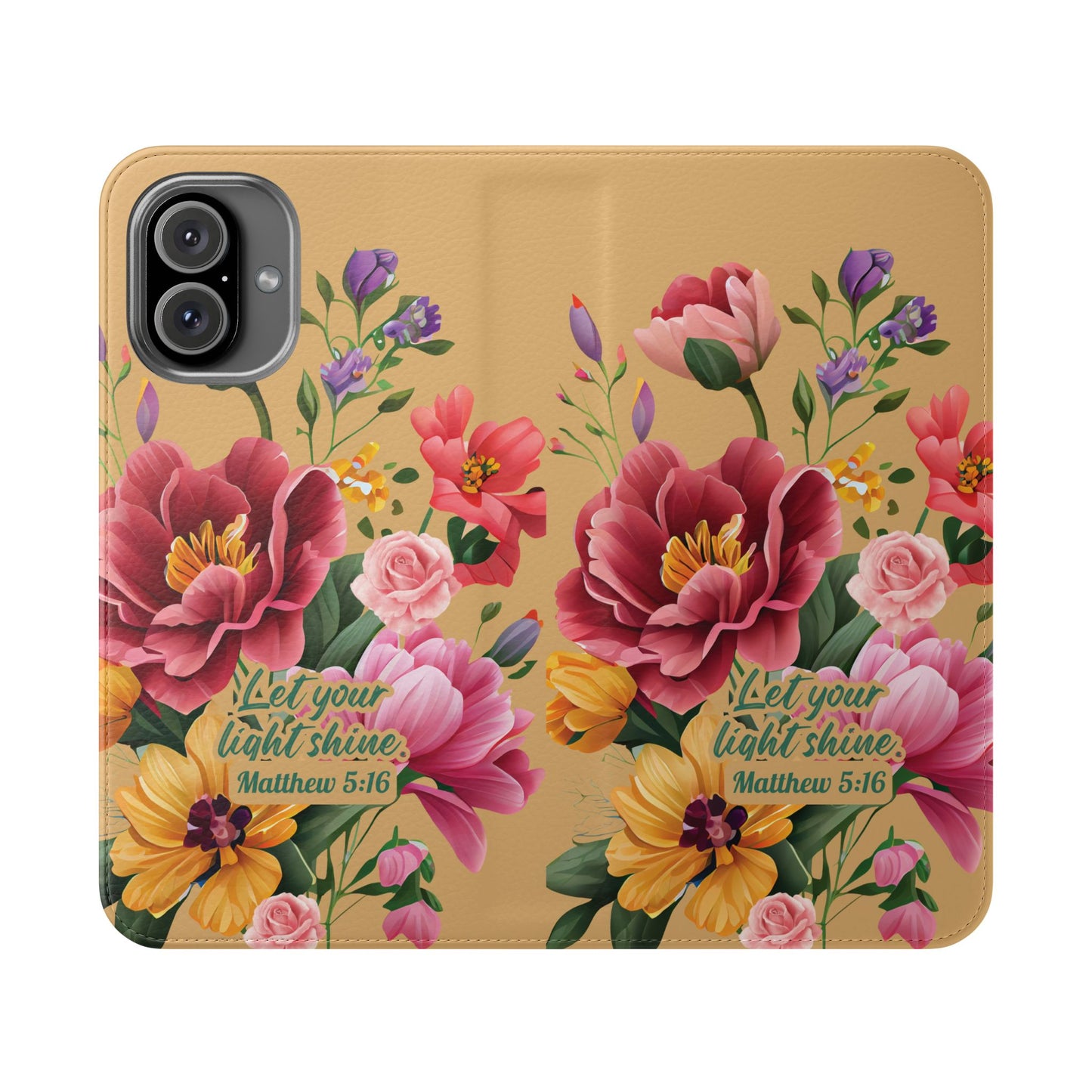 Floral Scripture Flip Case — "Let Your Light Shine" Wallet Phone Cover (Matthew 5:16)