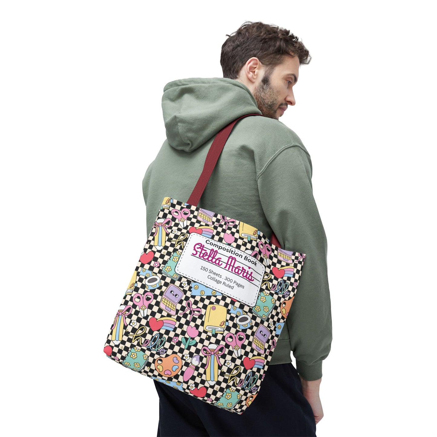 Personalized Black Doodle Daydream Composition Book Inspired Tote Bag, Back to School Tote, Teacher Gift, Kids Bag, Custom Name Bag, Educational Accessories, Back to School Tote Bag.