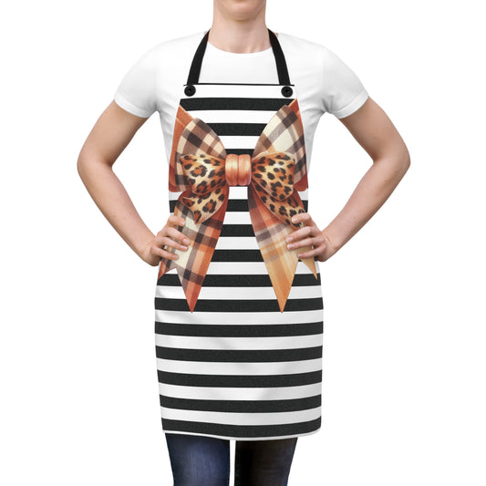 Striped Bow Apron with Detachable Straps - Lightweight Cooking Accessory