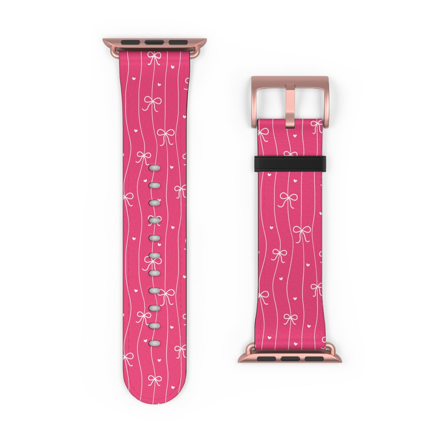 Pink Bow Coquette Watch Band ONLY — Cute Ribbon-Stripes Apple Watch Strap