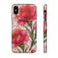 Stained Glass Effect Carnation Floral Tough Phone Case – Pink Vintage Botanical Protective Cover