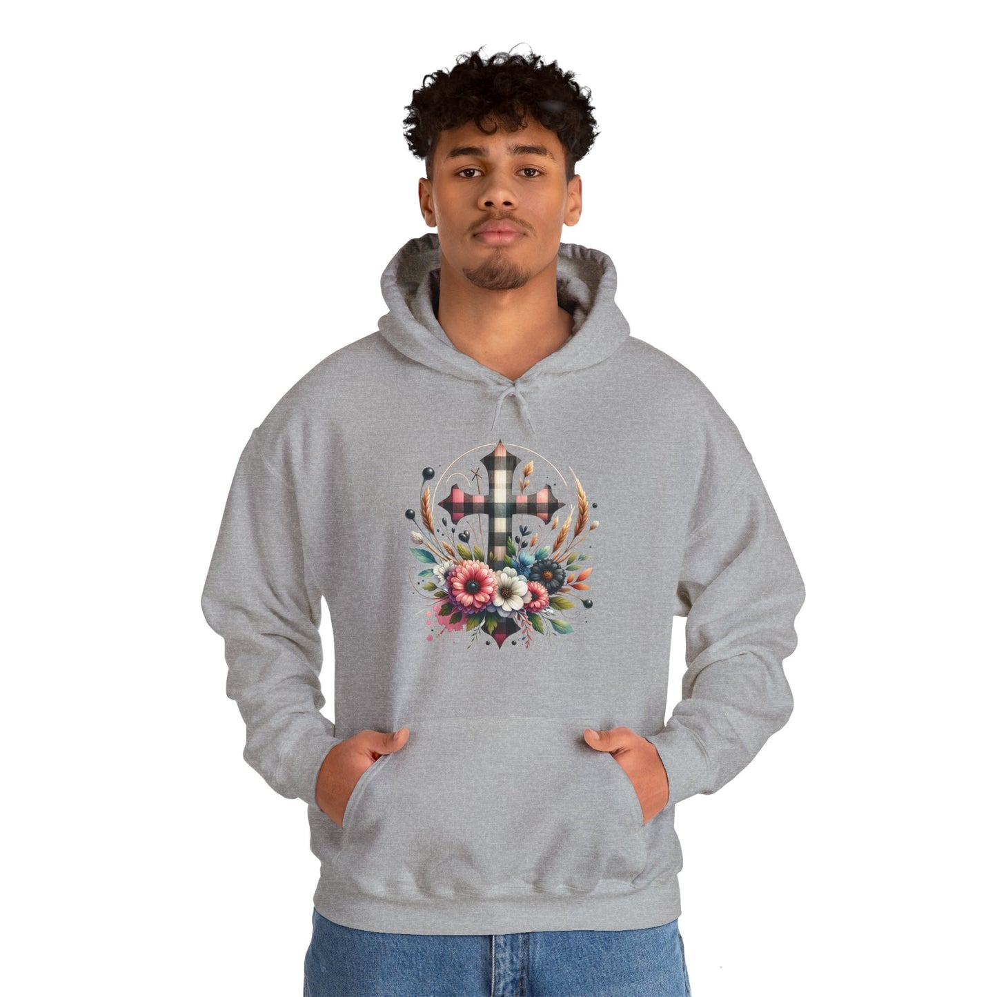 Faith and Floral Cross Unisex Gildan Hoodie Sweatshirt