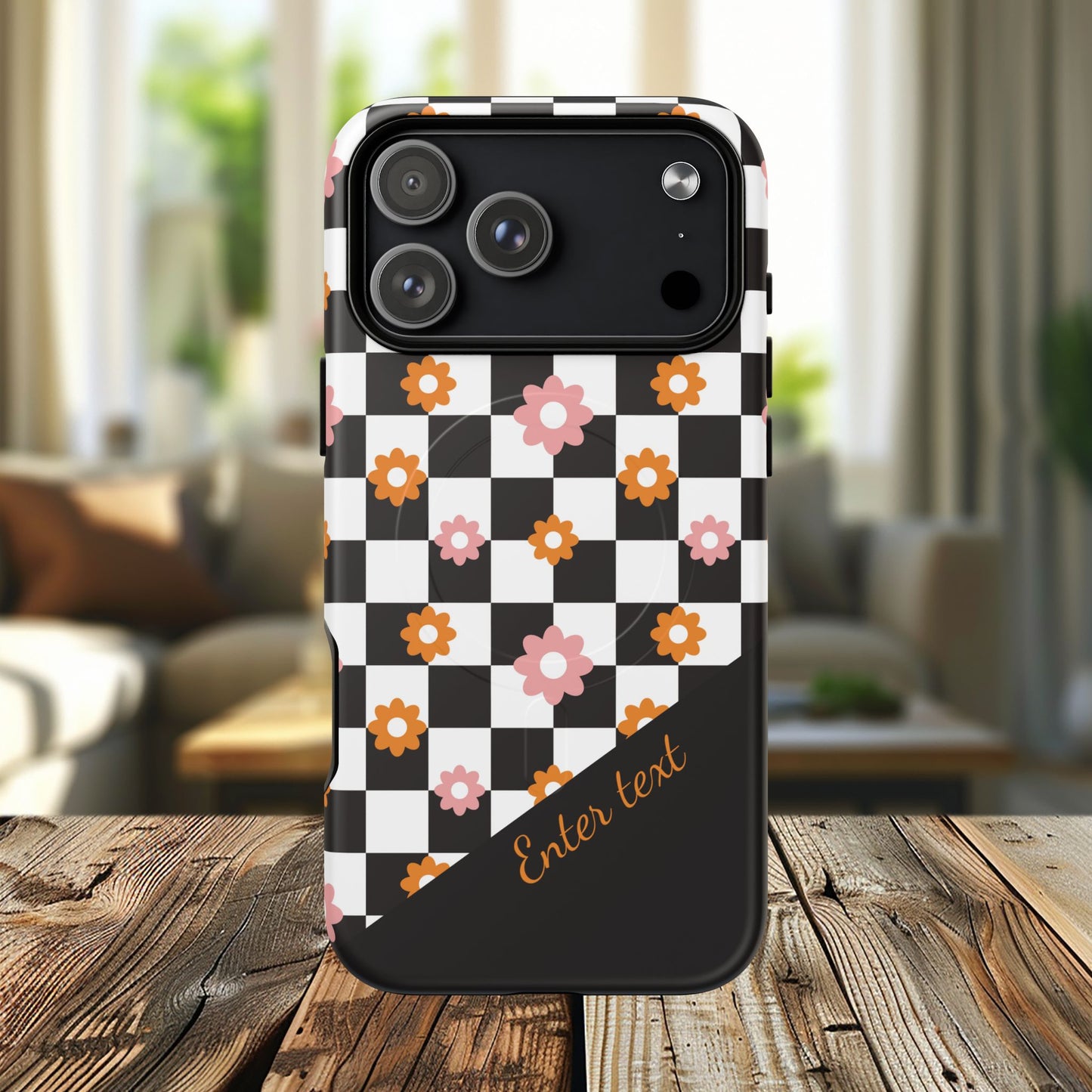 Groovy Checkered Bloom iPhone Case, Tough Magnetic Cases for Women, Stylish iPhone Cover, Trendy Floral Print, Gift for Her, Everyday Accessories