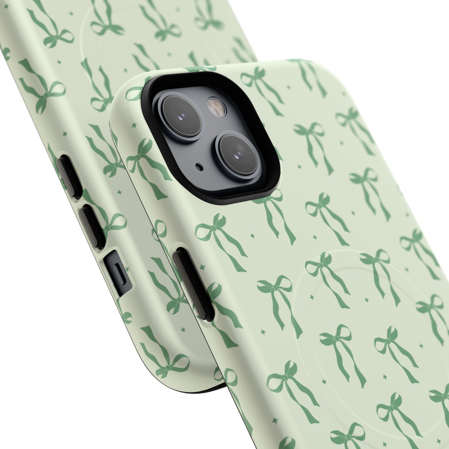 Elegant Ribbon iPhone Case, Stylish Magnetic iPhone Case, Chic iPhone Cover, Green Bow Design, Gift for Her, Everyday Essential, Coquette iPhone Case