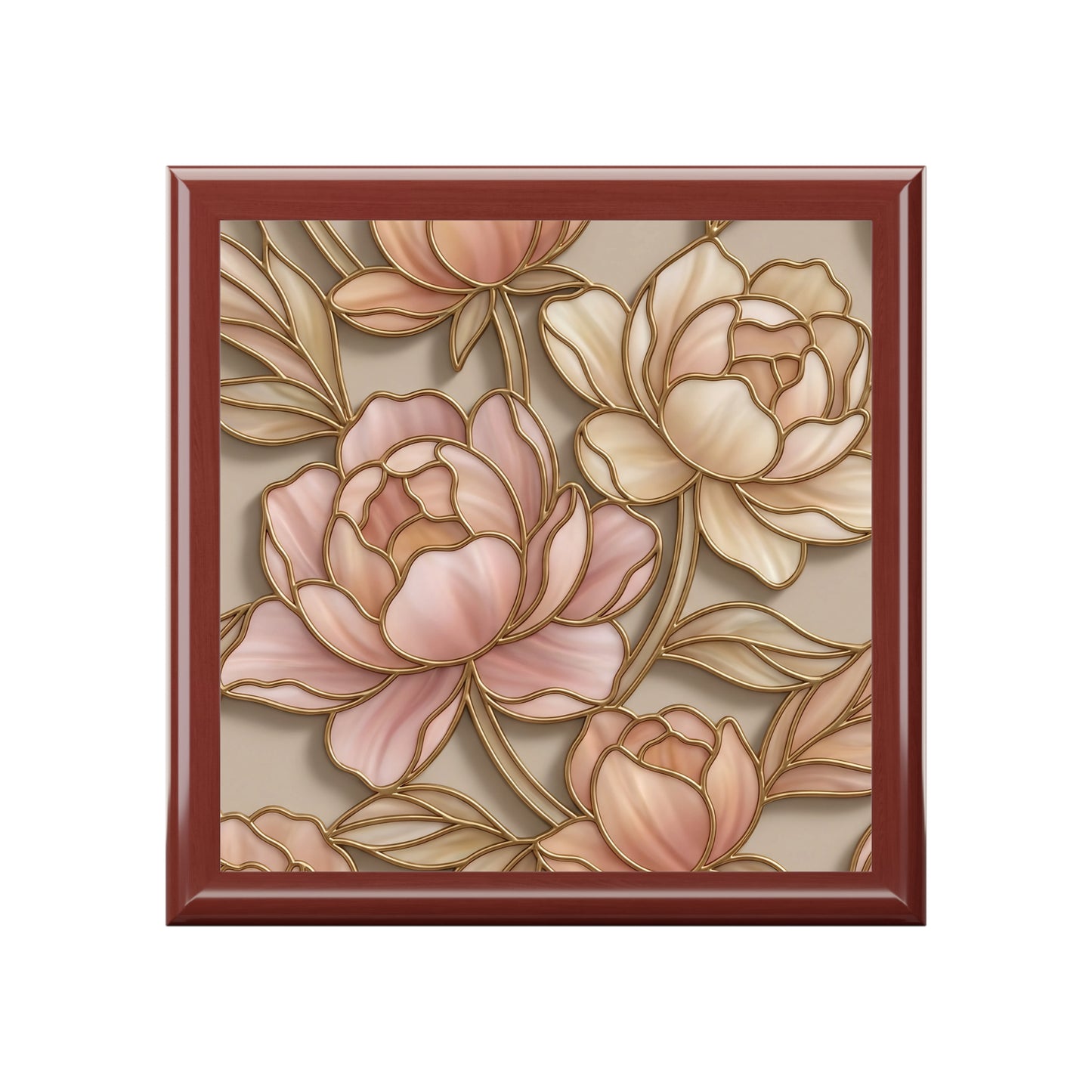 Floral Peony Jewelry Box — Pink Gold Decorative Keepsake