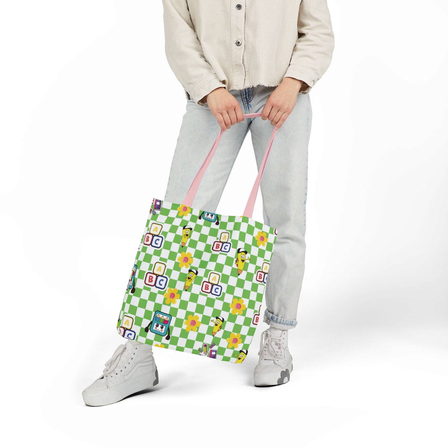 Personalized Green Schoolyard Chic Composition Book Inspired Canvas Tote Bag with Colorful Straps, Cute School Bag, Eco-Friendly Tote, Back to School Shopping Bag, Teacher Gift Idea