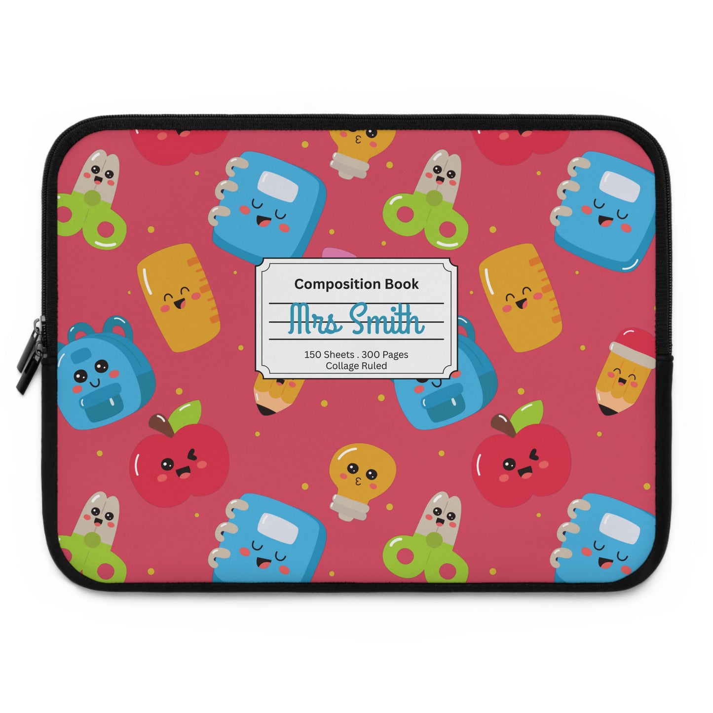 Personalized Kawaii Laptop Sleeve with Composition Book Inspired Design, Customizable Tech Case, School Supplies, Gift for Students, College Essentials, Back to School